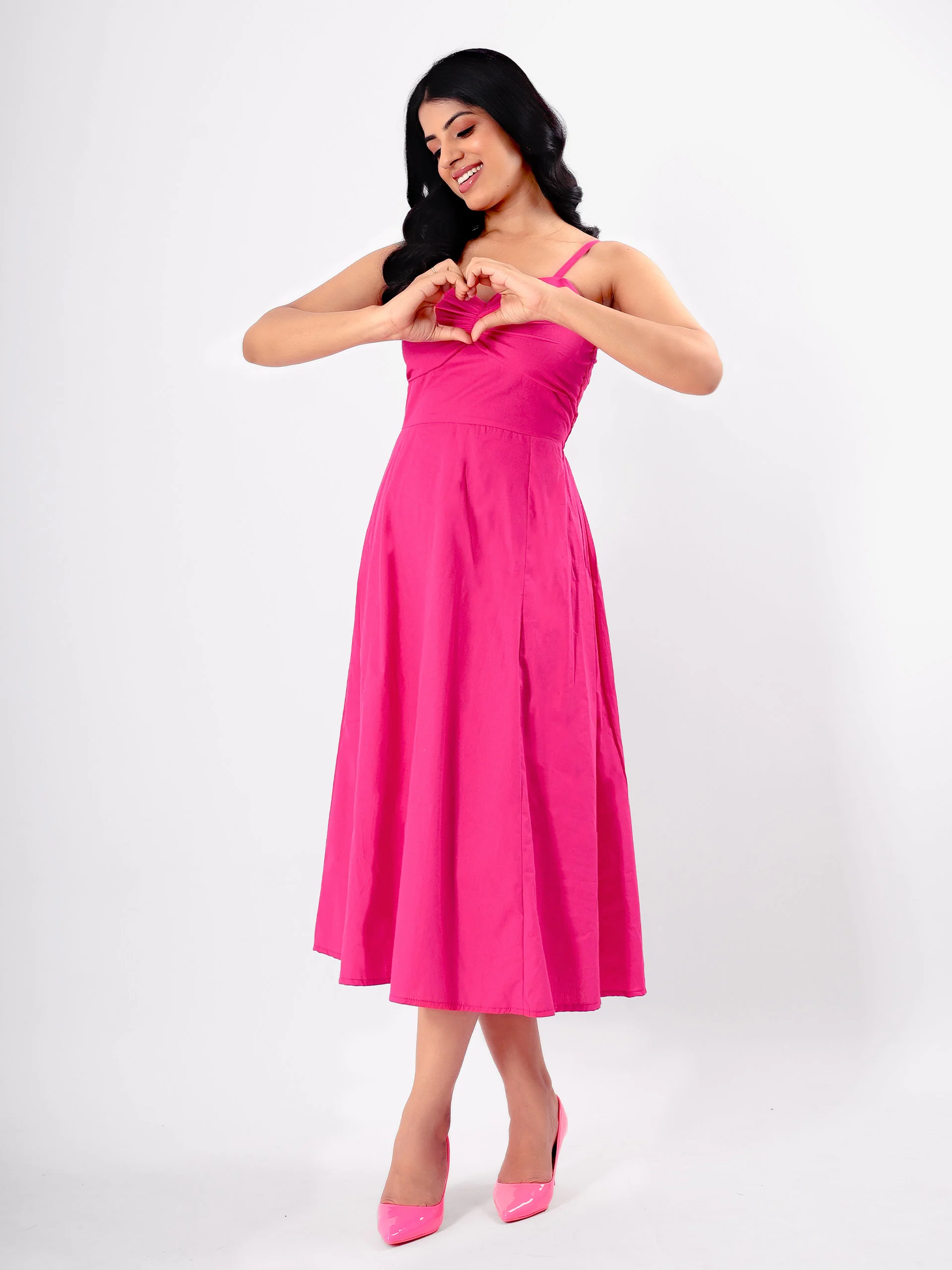 Solid Strappy Sweetheart Neck Midi Dress - Image 8