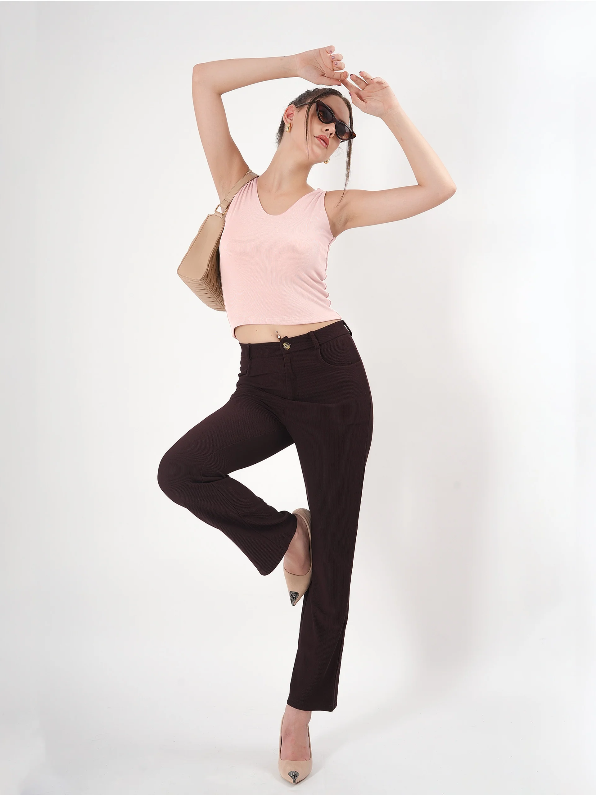 Solid V Neck Sleeveless Fitted Crop Top For Women - Image 10