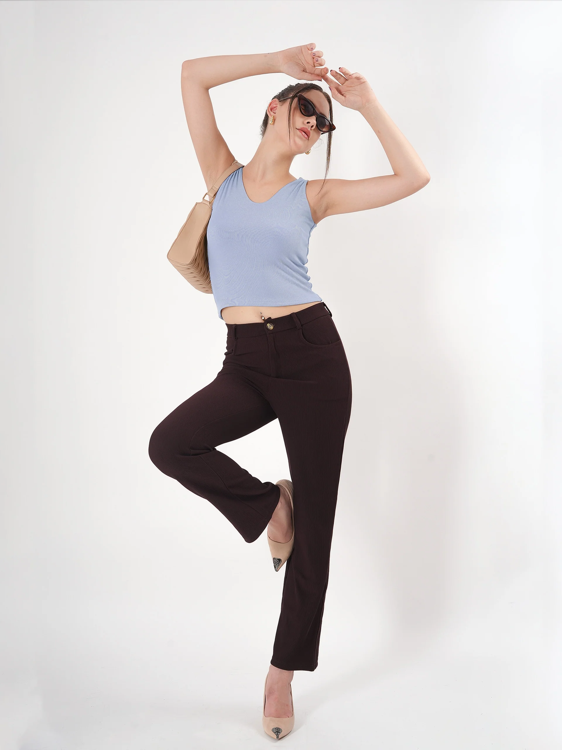 Solid V Neck Sleeveless Fitted Crop Top For Women - Image 19