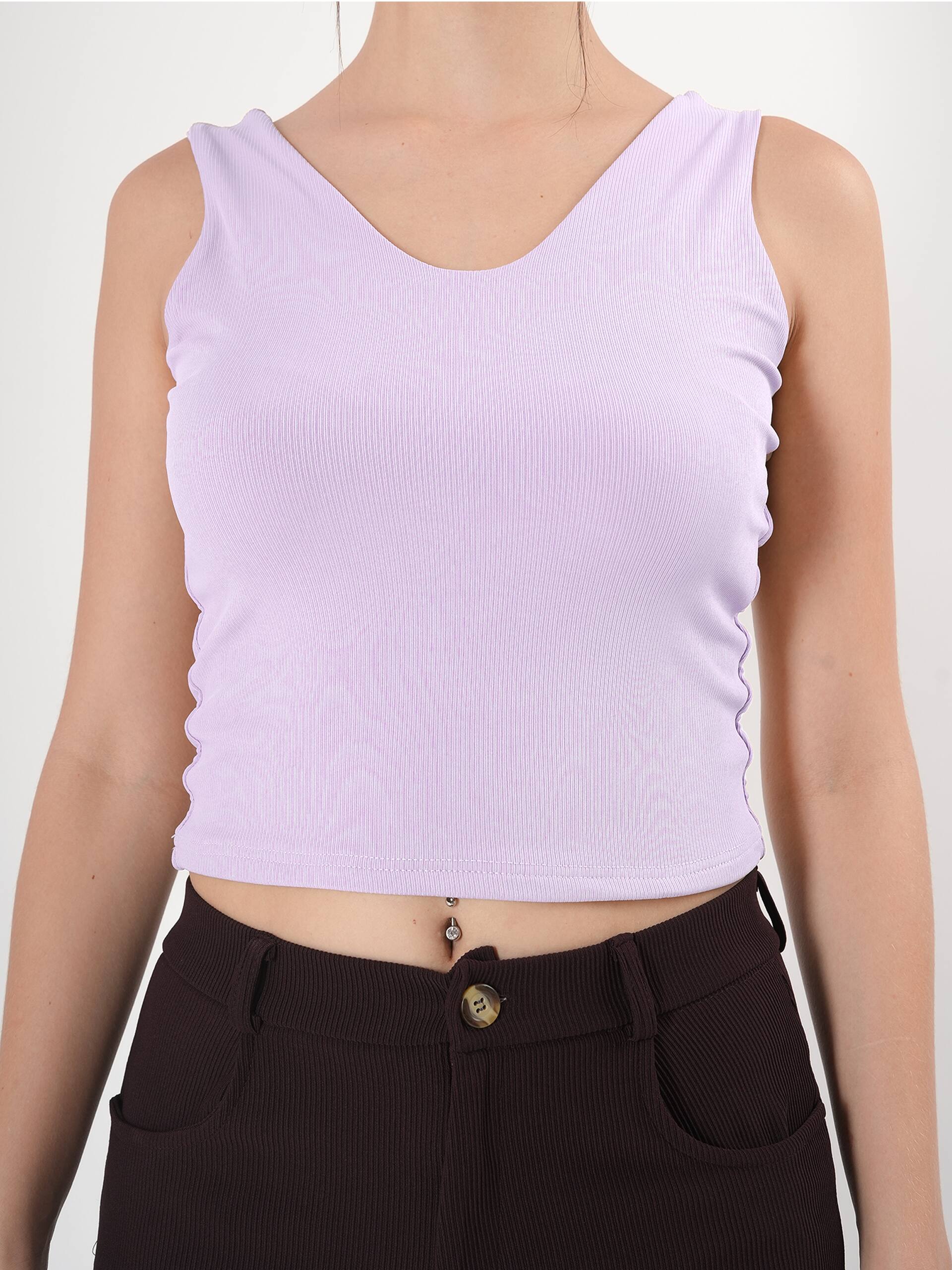 Solid V Neck Sleeveless Fitted Crop Top For Women - Image 23