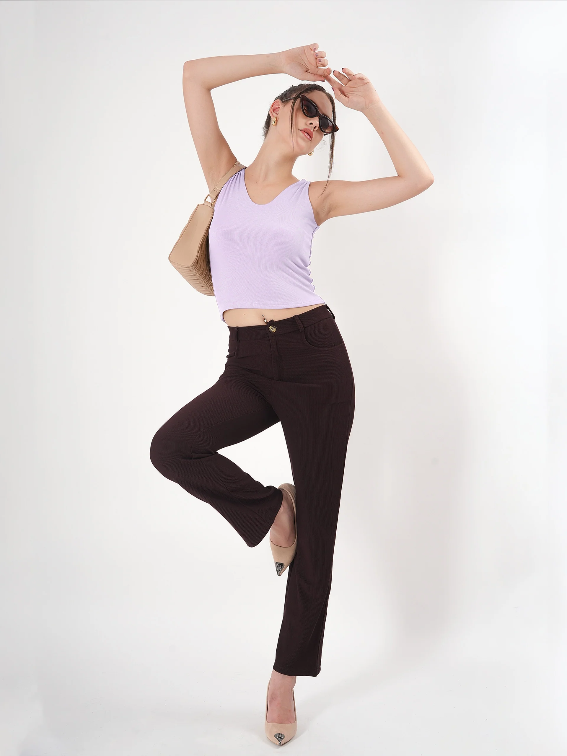 Solid V Neck Sleeveless Fitted Crop Top For Women - Image 24