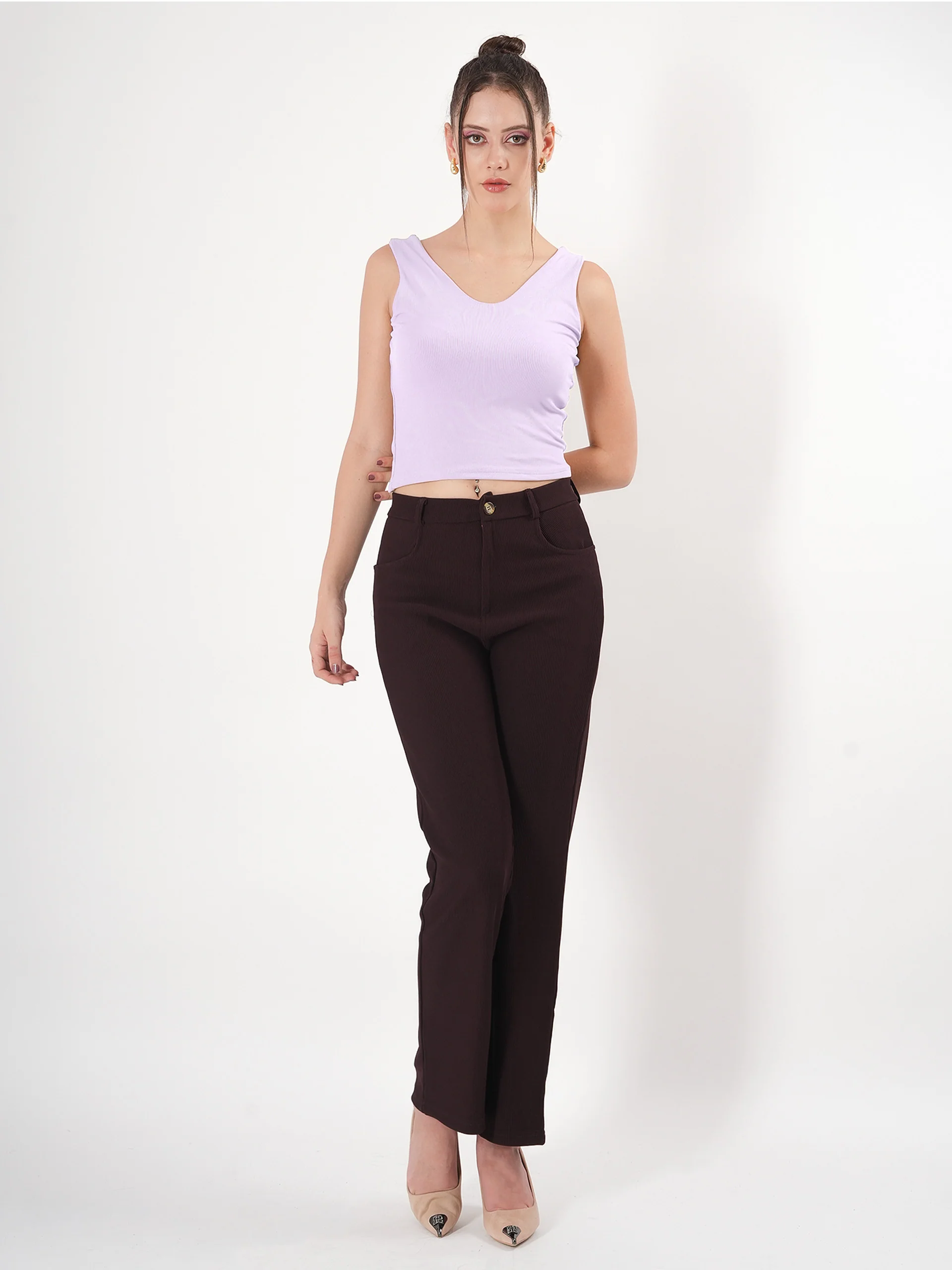 Solid V Neck Sleeveless Fitted Crop Top For Women - Image 27