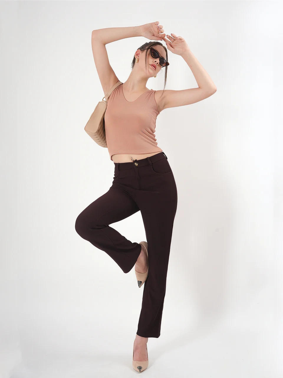 Solid V Neck Sleeveless Fitted Crop Top For Women - Image 44