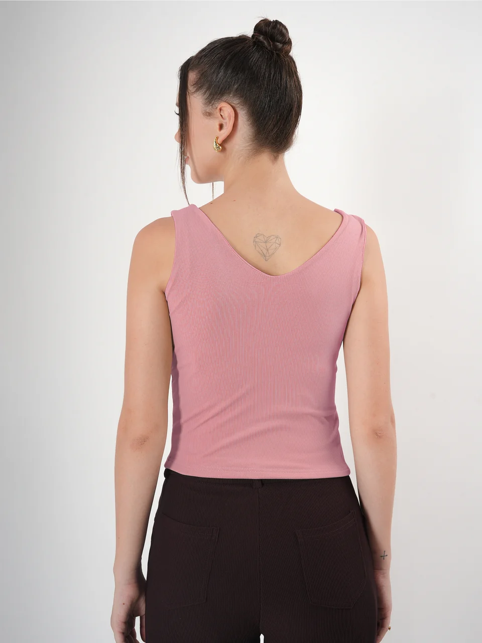 Solid V Neck Sleeveless Fitted Crop Top For Women - Image 47