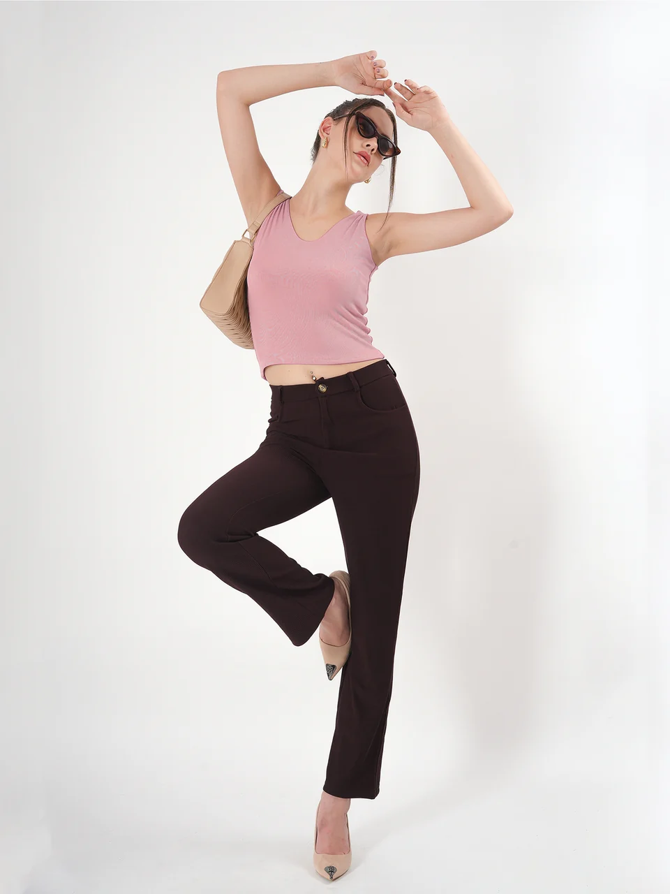 Solid V Neck Sleeveless Fitted Crop Top For Women - Image 49