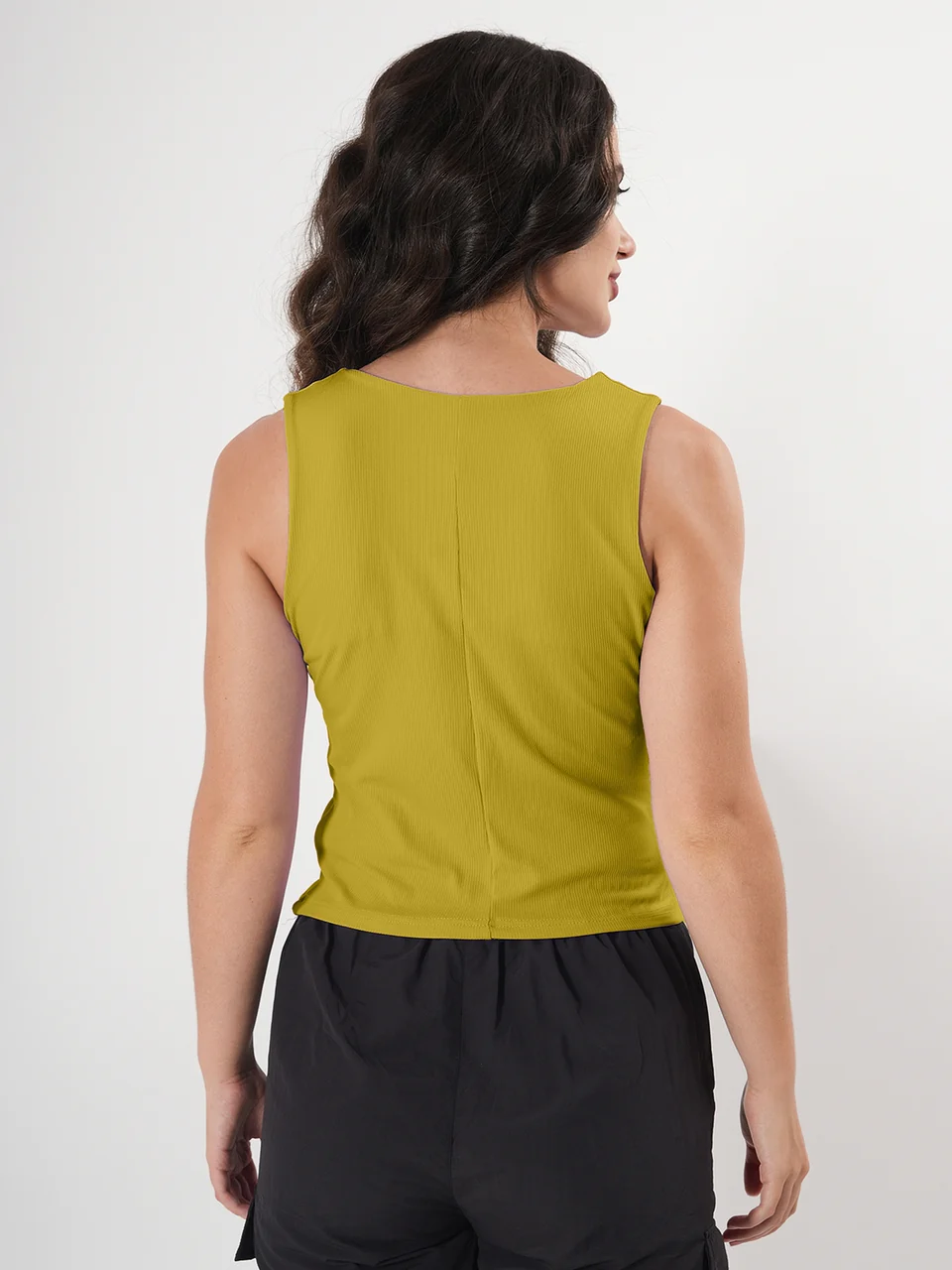 Solid V Neck Sleeveless Pleated Semi Crop Top - Image 31