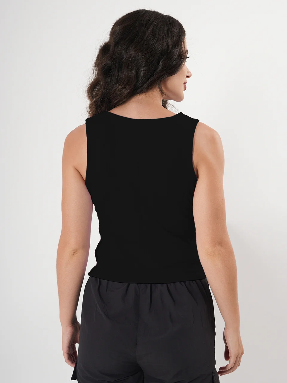 Solid V Neck Sleeveless Pleated Semi Crop Top - Image 41