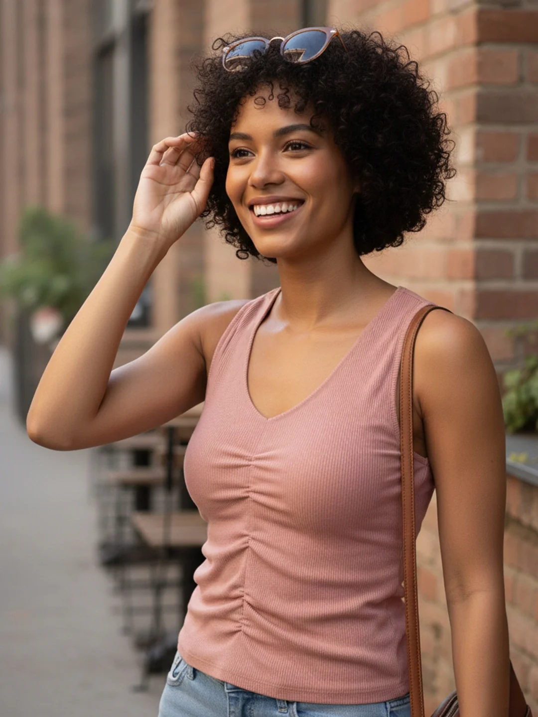 Solid V Neck Sleeveless Pleated Semi Crop Top - Image 47