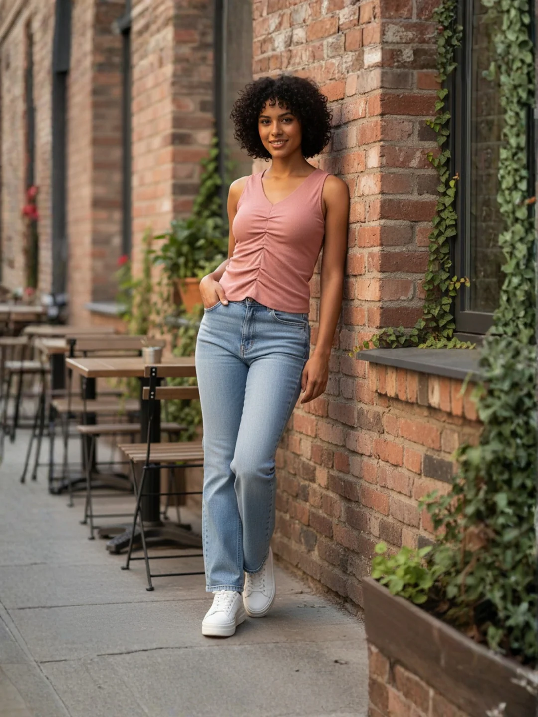 Solid V Neck Sleeveless Pleated Semi Crop Top - Image 50