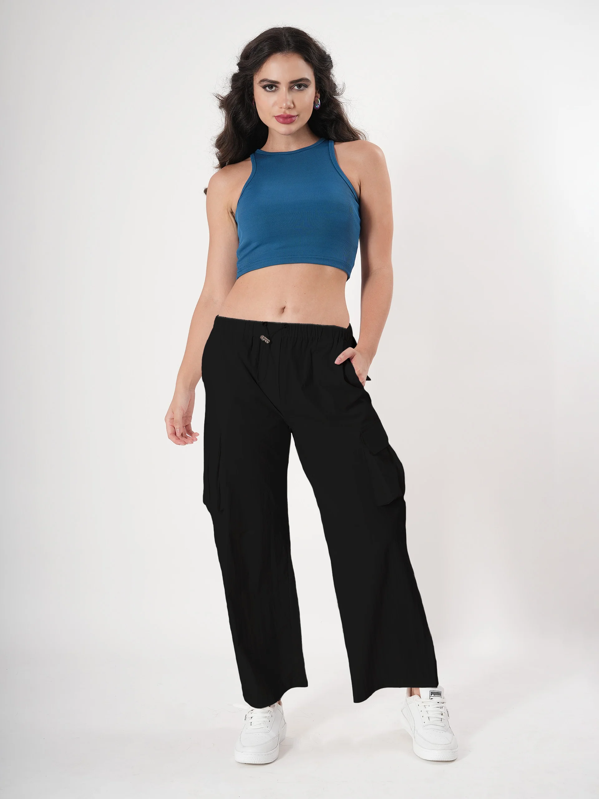 Straight fit cargo pants for women with Adjustable Strings - Image 12
