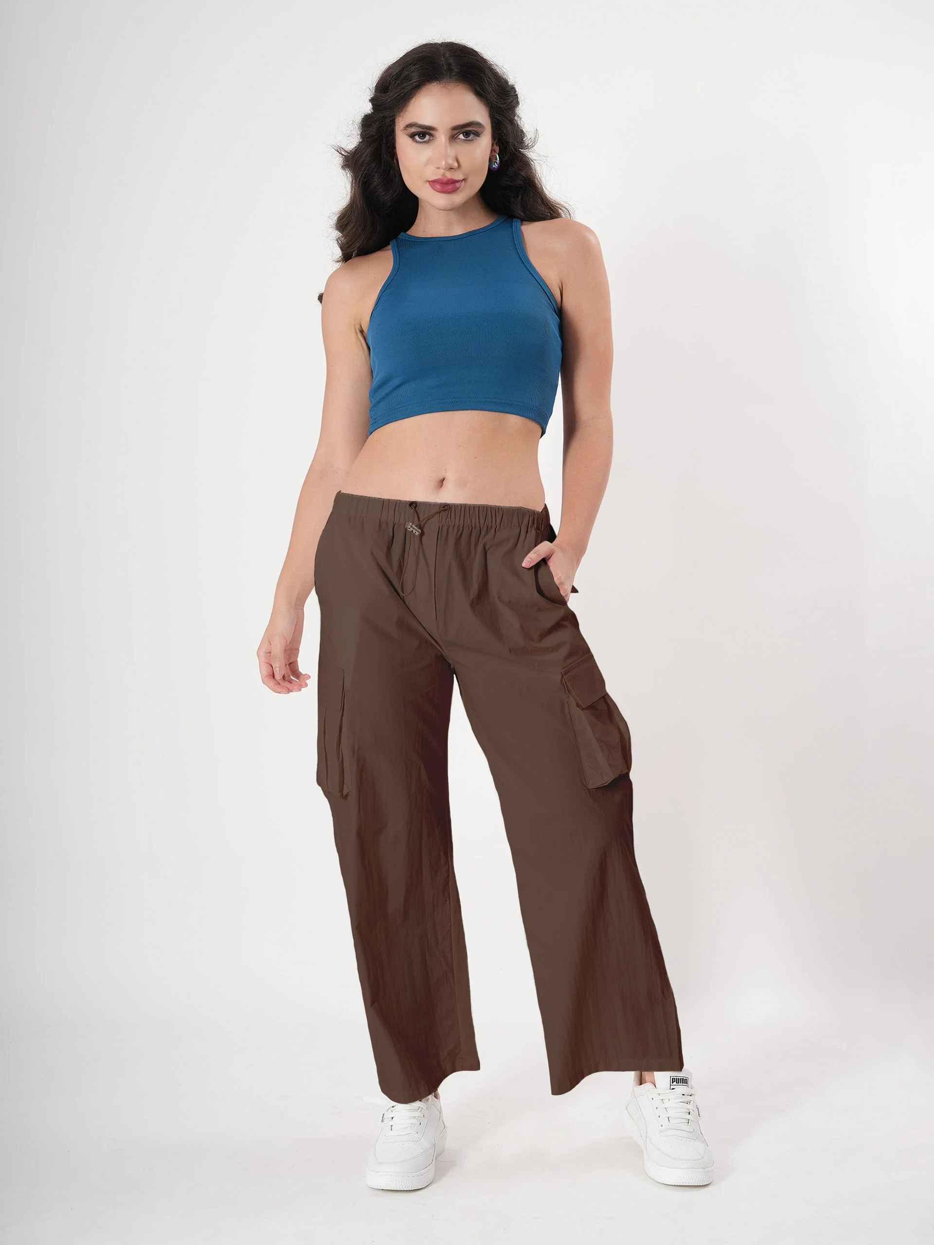 Straight fit cargo pants for women with Adjustable Strings - Image 18