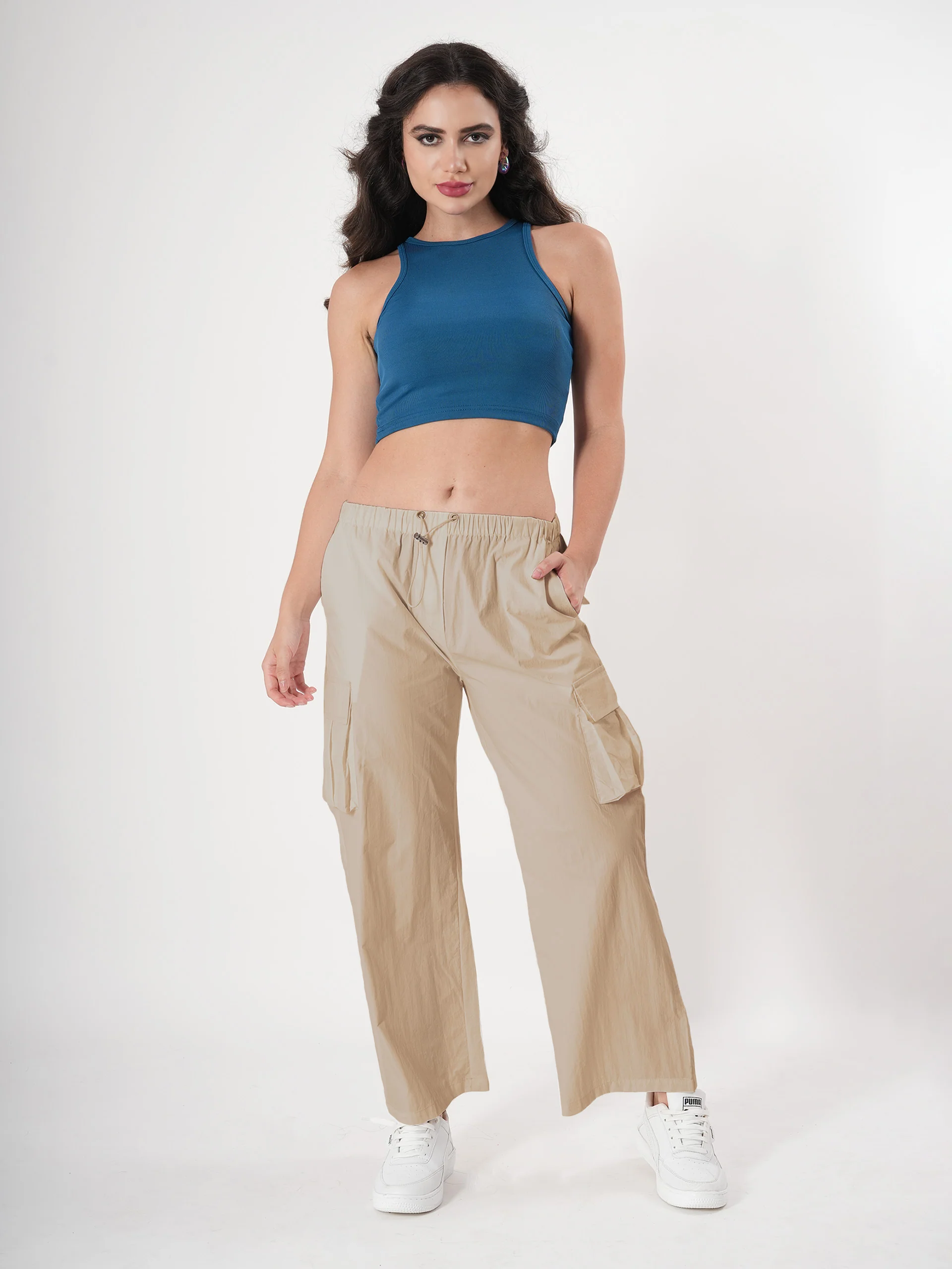 Straight fit cargo pants for women with Adjustable Strings - Image 6