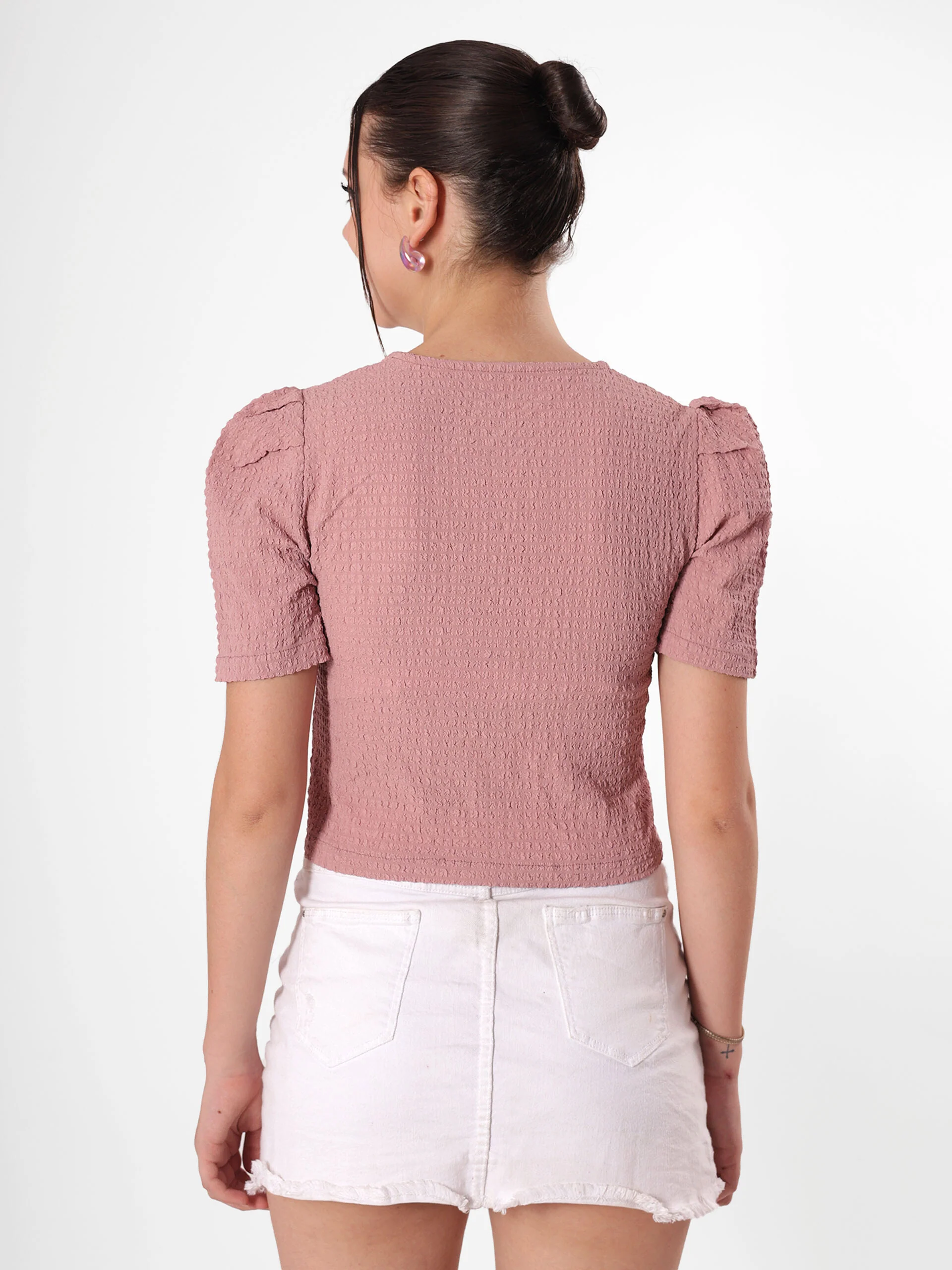 Textured V Neck Crop Top - Image 4