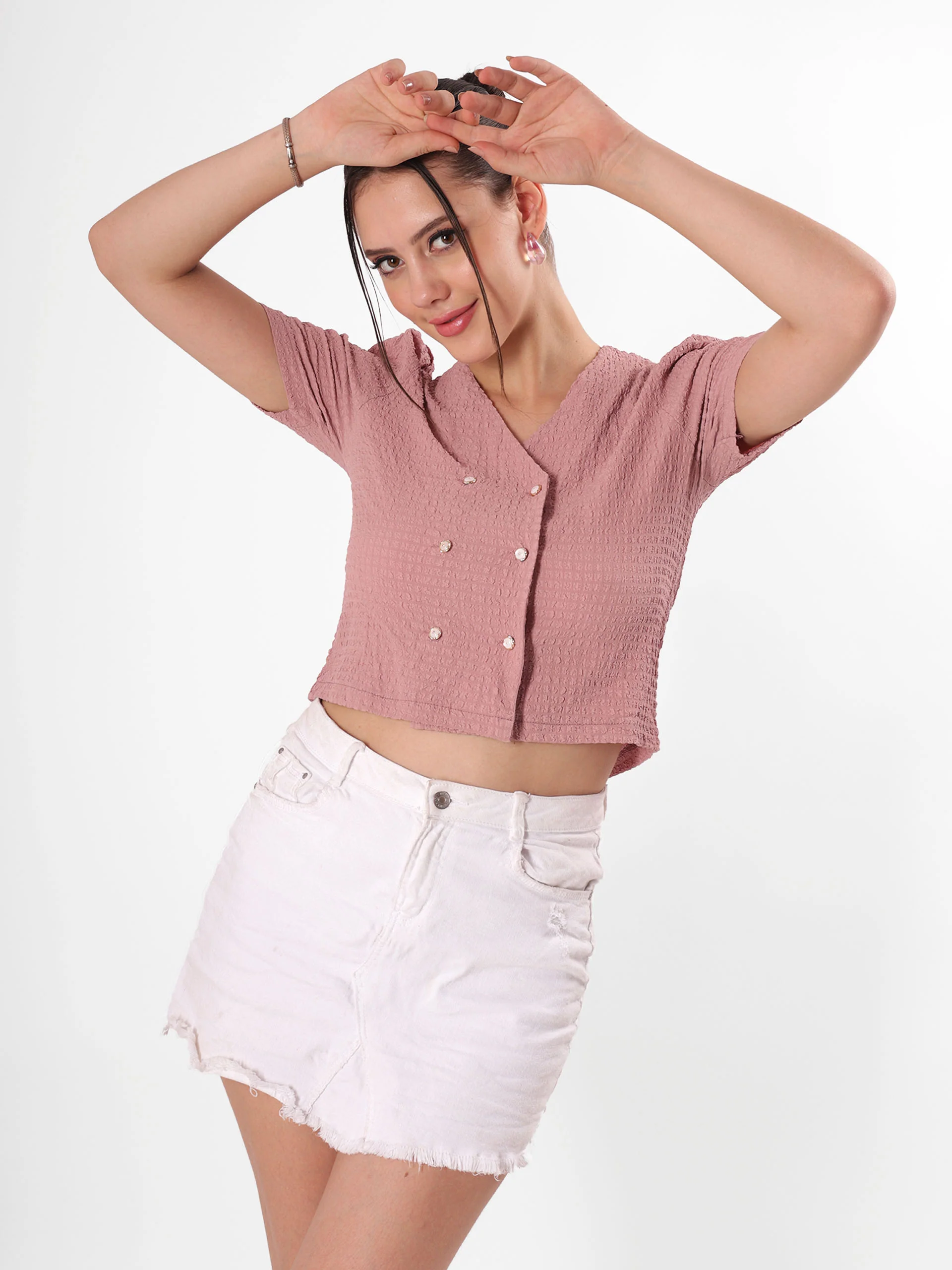 Textured V Neck Crop Top - Image 5