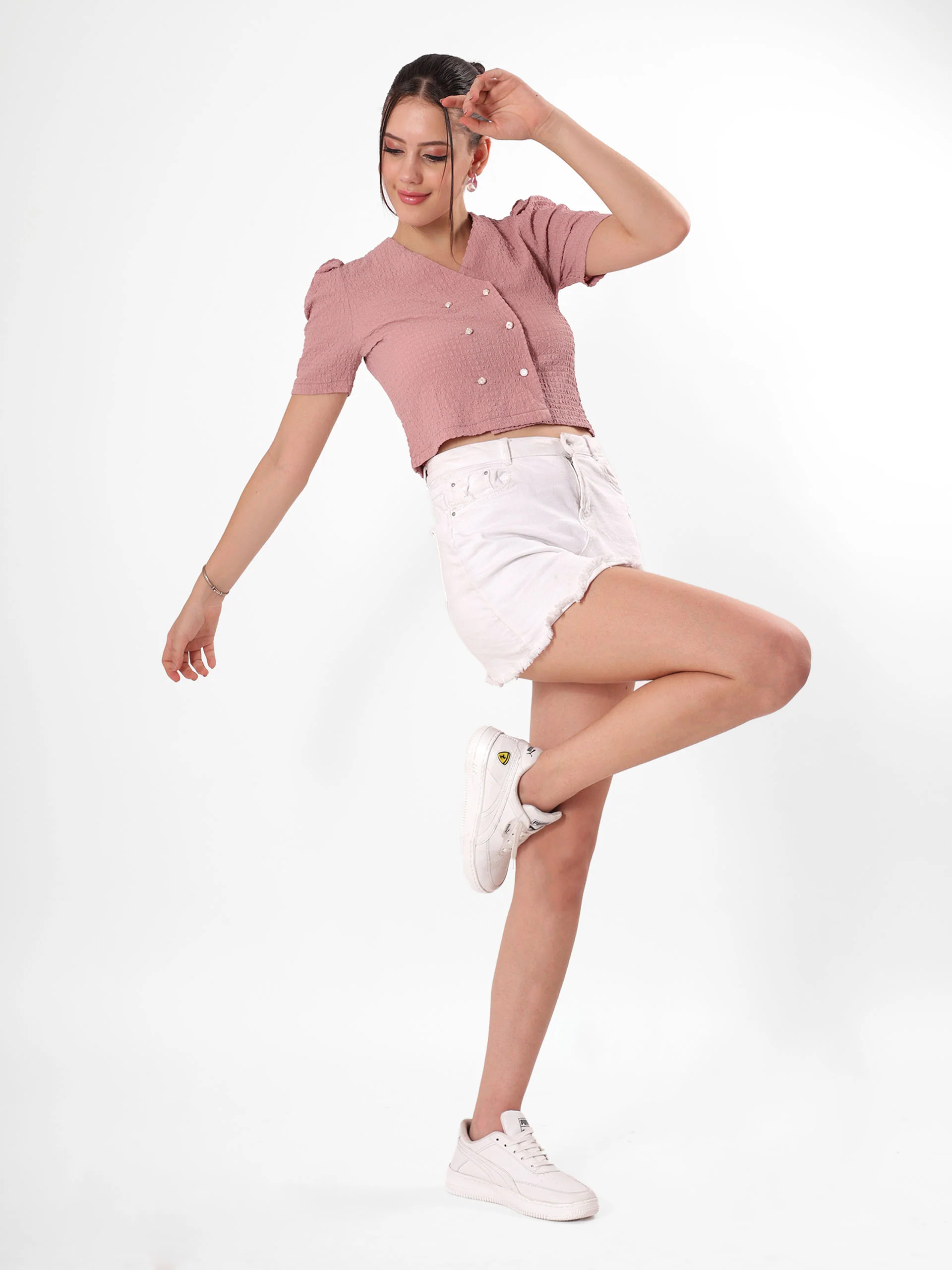 Textured V Neck Crop Top - Image 6