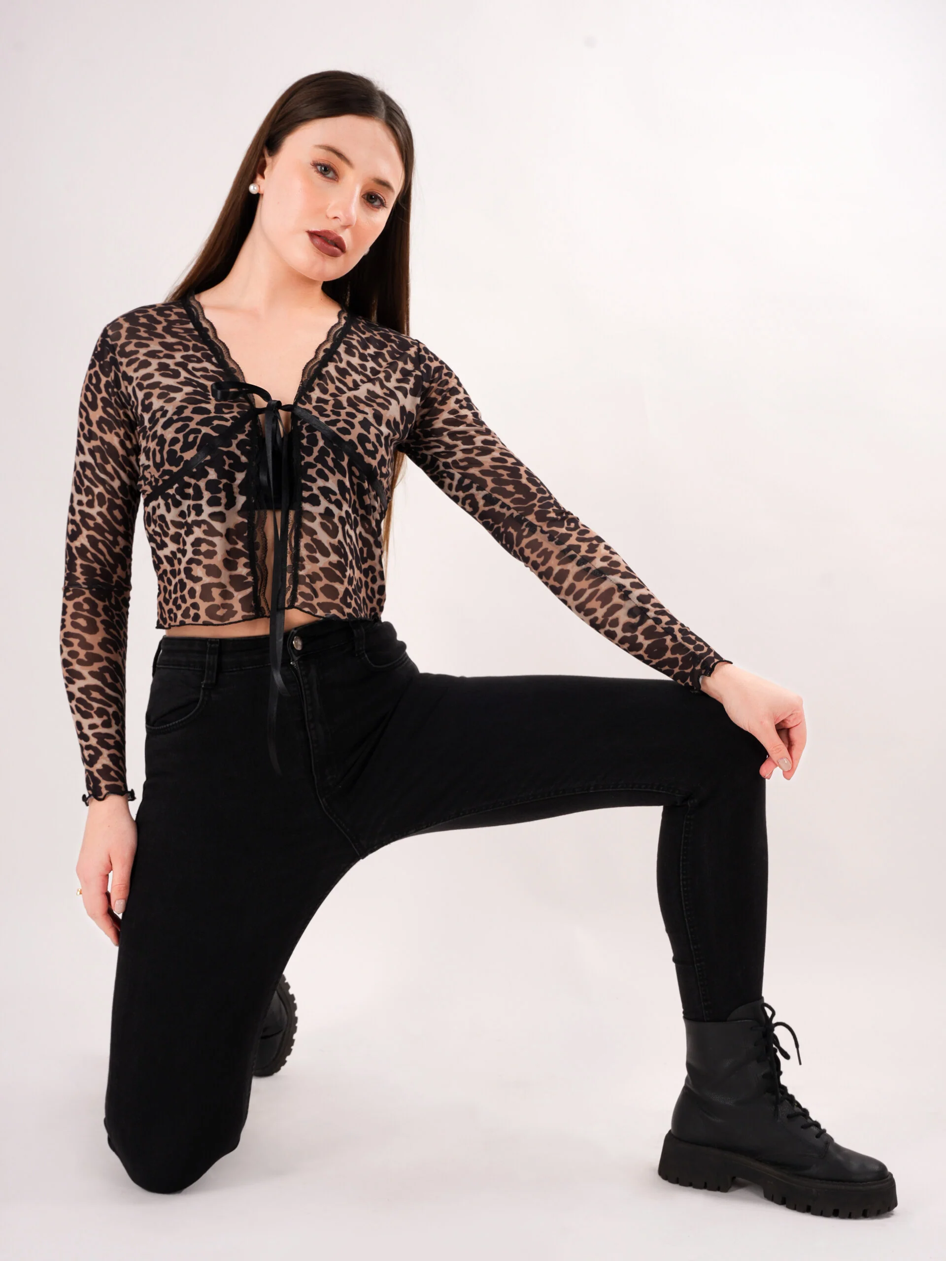 V Neck Animal Print Brown Top - Image 6